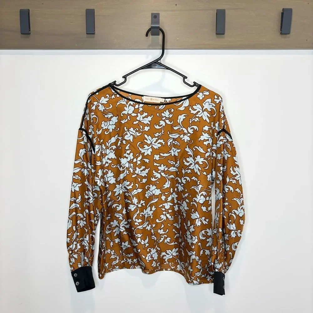 Tory Burch Printed Silk Blouse - Size Small - 70s Scroll